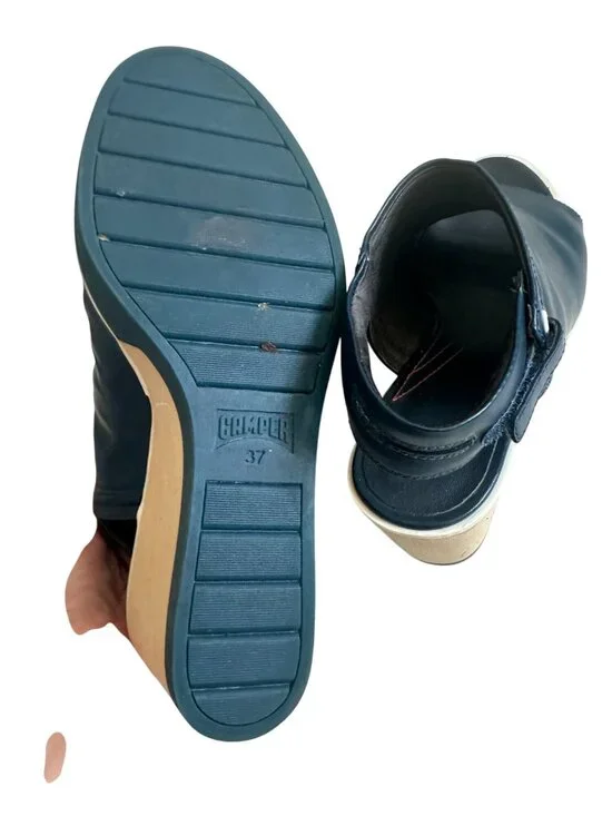 CAMPER Navy Blue Leather Peeptoe Wedges Size 37 - Picture 2 of 7